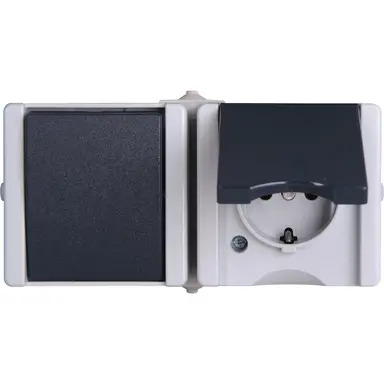 Kopp 139456006 opbouw combinatie wisselschakelaar en wandcontactdoos randaarde horizonaal IP44 proAQA grijs