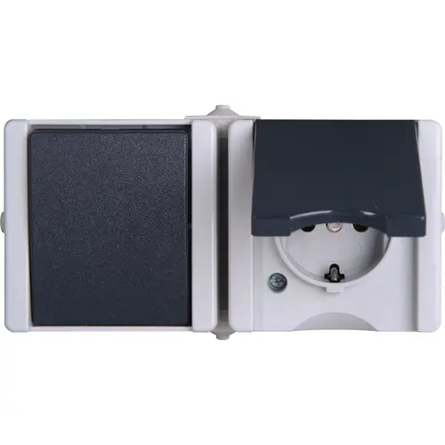 Kopp 139456006 opbouw combinatie wisselschakelaar en wandcontactdoos randaarde horizonaal IP44 proAQA grijs