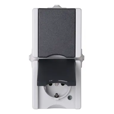 Kopp 947555007 opbouw wandcontactdoos voorbedraad 2-voudig randaarde deksel verticaal IP44 proAQA grijs