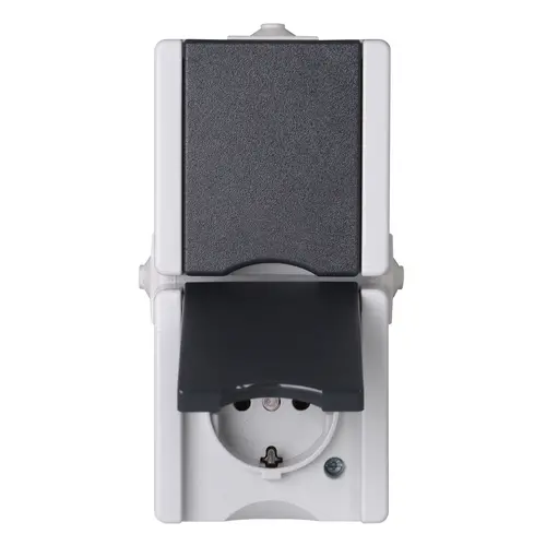 Kopp 947555007 opbouw wandcontactdoos voorbedraad 2-voudig randaarde deksel verticaal IP44 proAQA grijs