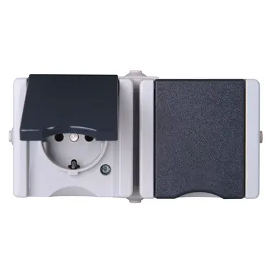 Kopp 950655000 opbouw wandcontactdoos voorbedraad 2-voudig randaarde deksel horizonaal IP44 ProAQA grijs