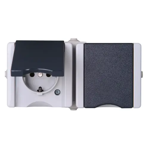 Kopp 950655000 opbouw wandcontactdoos voorbedraad 2-voudig randaarde deksel horizonaal IP44 ProAQA grijs