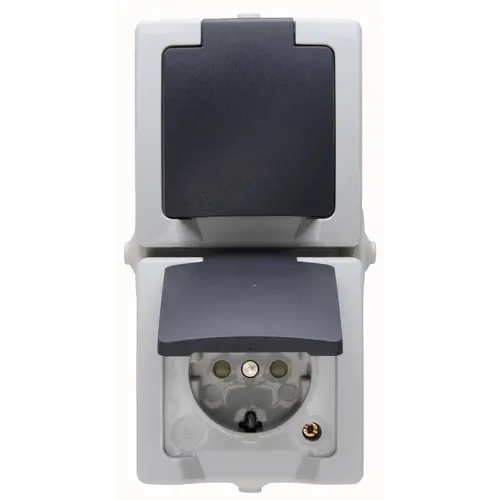 Kopp 136956008 wandcontactdoos 2-voudig randaarde deksel IP44 verticaal grijs