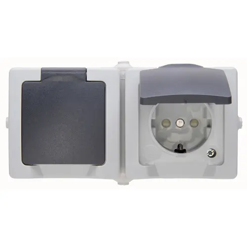 Kopp 137056002 wandcontactdoos 2-voudig randaarde deksel IP44 horizonaal grijs