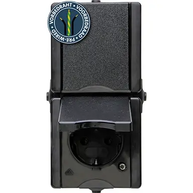 Kopp 947506003 opbouw wandcontactdoos voorbedraad 2-voudig randaarde deksel verticaal IP44 ProAQA zwart
