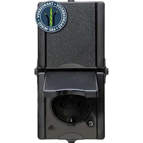 Kopp 947506003 opbouw wandcontactdoos voorbedraad 2-voudig randaarde deksel verticaal IP44 ProAQA zwart