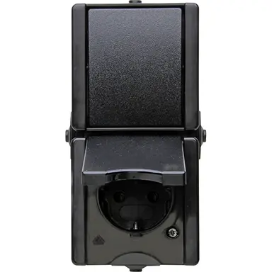 Kopp 139305007 opbouw combinatie wisselschakelaar en wandcontactdoos randaarde verticaal IP44 proAQA zwart