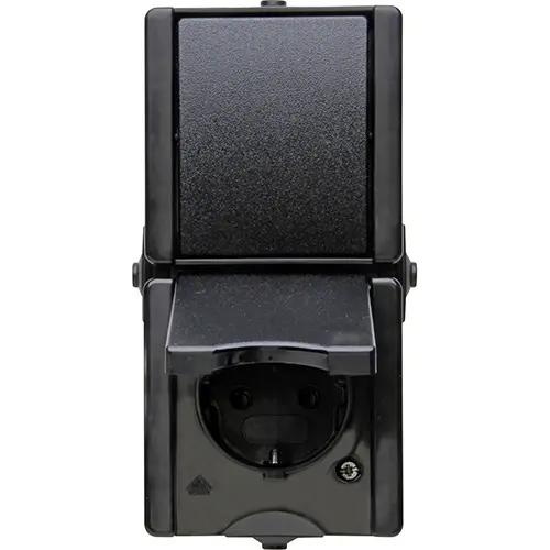 Kopp 139305007 opbouw combinatie wisselschakelaar en wandcontactdoos randaarde verticaal IP44 proAQA zwart