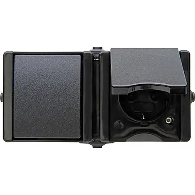 Kopp 139405000 opbouw combinatie wisselschakelaar en wandcontactdoos randaarde horizontaal IP44 proAQA zwart