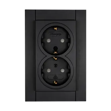 Kopp 940250006 wandcontactdoos 2-voudig randaarde kindveilig voor enkele inbouwdoos HK07 Athenis zwart mat