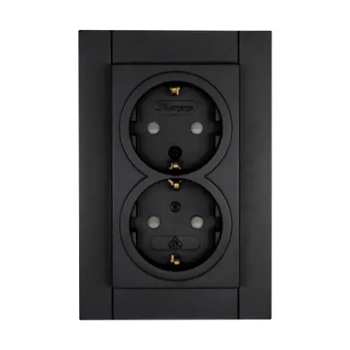 Kopp 940250006 wandcontactdoos 2-voudig randaarde Safety+ voor enkele inbouwdoos HK07 Athenis zwart mat