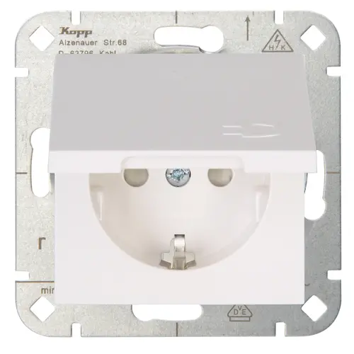 Kopp 940132001 wandcontactdoos randaarde verhoogde aanraakbeveiliging met klapdeksel HK07 Athenis arctic wit mat