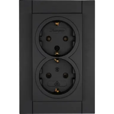 Kopp 929550000 wandcontactdoos 2-voudig randaarde voor enkele inbouwdoos HK07 Athenis zwart mat