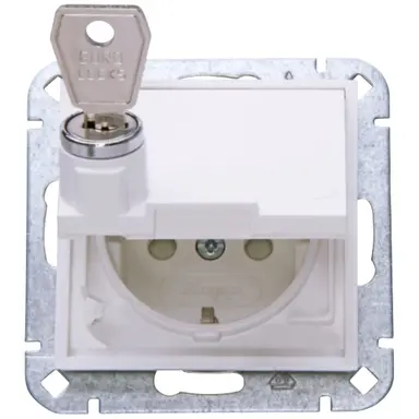 Kopp 951532001 wandcontactdoos randaarde kindveilig met klapdeksel en slot HK07 Athenis arctic wit mat