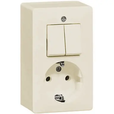 PEHA 6695 combinatie serieschakelaar en wandcontactdoos randaarde opbouw creme