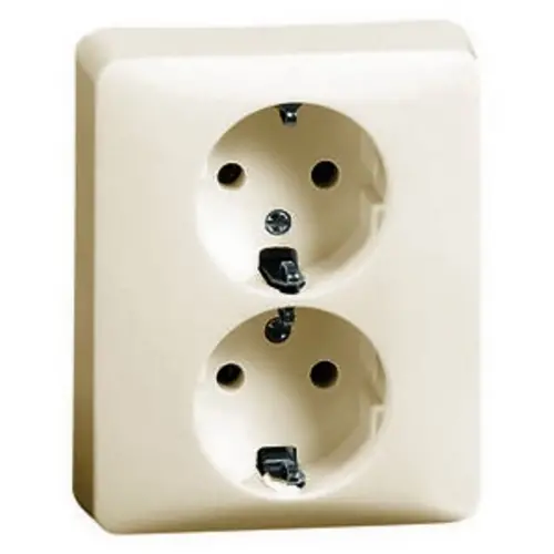 PEHA 80.6512 W wandcontactdoos 2-voudig randaarde voor enkele inbouwdoos Standard creme
