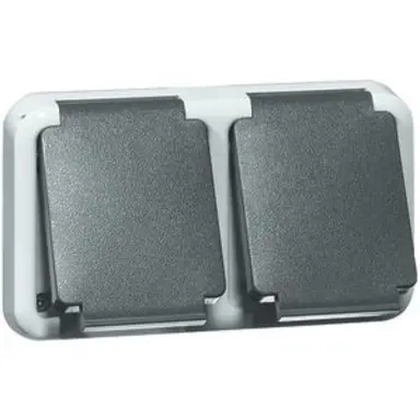 PEHA 6632 WAB O.D. wandcontactdoos 2-voudig randaarde met klapdeksel zonder opbouwbak spatwaterdicht IP54 grijs