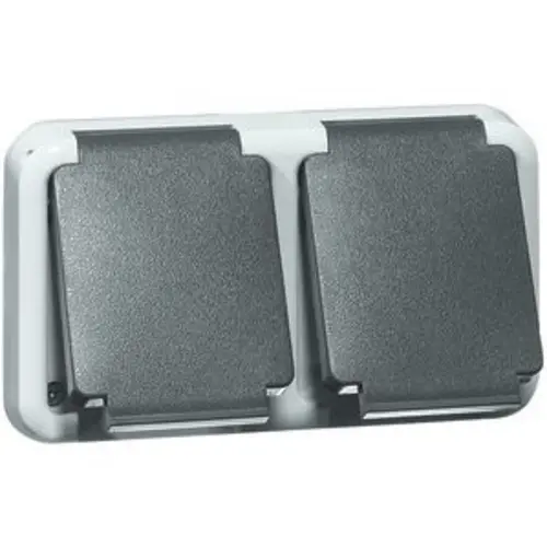 PEHA 6632 WAB O.D. wandcontactdoos 2-voudig randaarde met klapdeksel zonder opbouwbak spatwaterdicht IP54 grijs