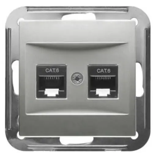 PEHA 11.1858/8.70 UAE-C6 RJ45 data wandcontactdoos CAT6 recht 2-voudig Badora aluminium