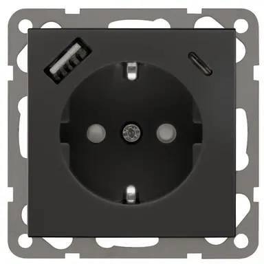 PEHA D 11.6511.193 SI USB wandcontactdoos randaarde met USB A-C aansluiting 3.4 A Badora zwart mat