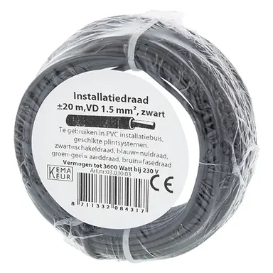 Q-Link 03.030.03 VD draad zwart 1,5mm2 rol 20 meter