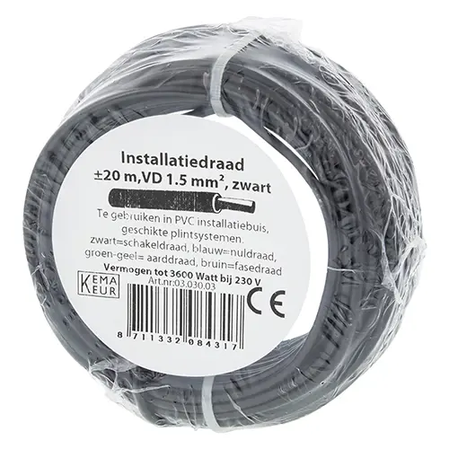 Q-Link 03.030.03 VD draad zwart 1,5mm2 rol 20 meter