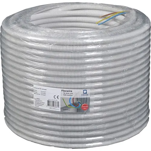 Q-Link 01.474.56 voorbedrade flexibele buis 16mm slagvast 3x2,5mm2 rol 100 meter