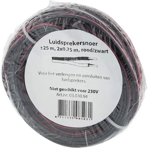 Q-Link 03.030.94 luidsprekersnoer 2x0.75 rood-zwart 25 meter