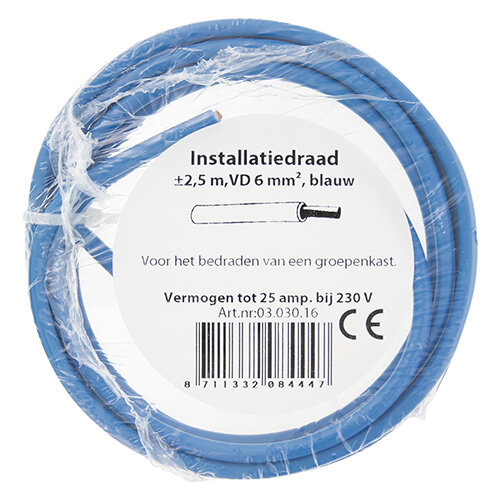 Q-Link 03.030.16 installatiedraad VD massief 6mm2 blauw 2,5 meter