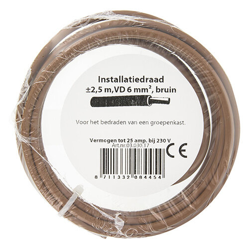 Q-Link 03.030.17 installatiedraad VD massief 6mm2 bruin 2,5 meter