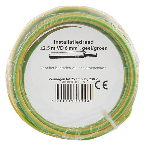 Q-Link 03.030.18 installatiedraad VD massief 6mm2 geel/groen 2,5 meter