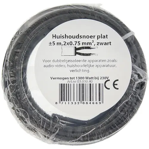 Q-Link 03.030.40 huishoudsnoer plat 2x0.75 5m