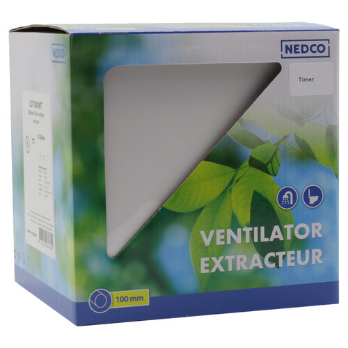 Nedco 45.600.76 inbouw badkamer/toiletventilator LDT100 met timer 100 mm wit