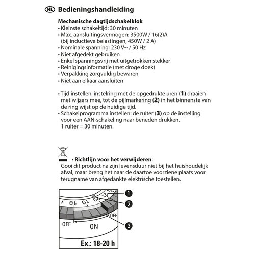 Q-Link 66.202.60 tijdklok rechthoekig analoog IP44 zwart