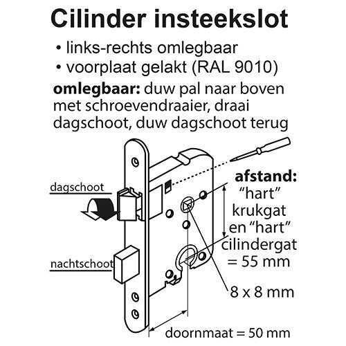 Starx 43.600.00 cilinderslot rechts en links standaard wit gelakte voorplaat doornmaat 50 mm