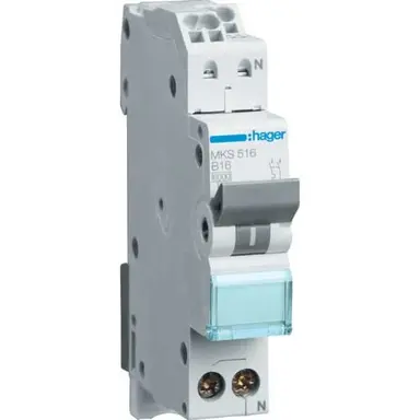 Hager MKS516 installatieautomaat 1p+N 16A B-karakteristiek 6kA Quickconnect