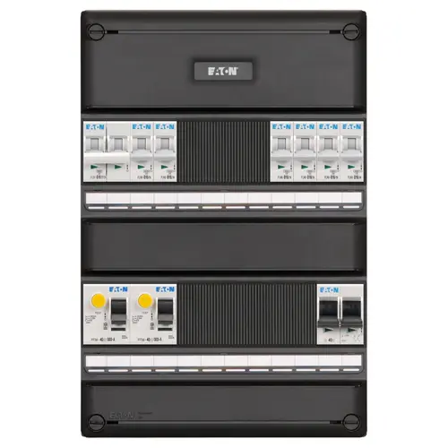 Eaton I-62G14F0-HS-64 groepenkast 1-fase 6 groepen + fornuisgroep 2-aardlekschakelaars en hoofdschakelaar