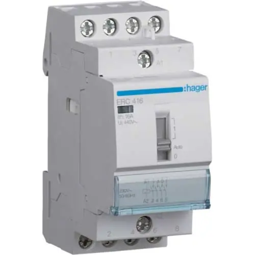 Hager ERC416 magneetschakelaar 16A 230V AC 4-maakcontacten met handbediening