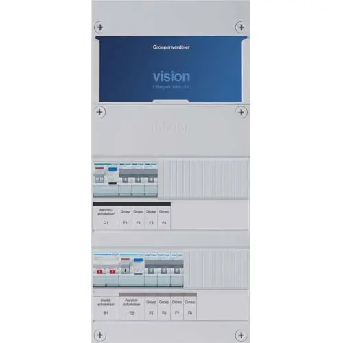 Hager VKG33E Vision groepenkast 1 fase 6 groepen 2 aardlekschakelaars en hoofdschakelaar 475x220 kast