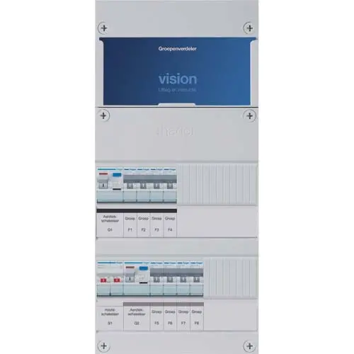 Hager VKG44E Vision groepenkast 1 fase 8 groepen 2 aardlekschakelaars en hoofdschakelaar