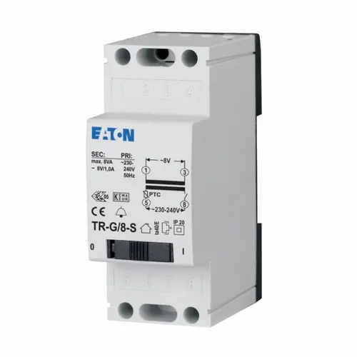 Eaton TR-G/8-S beltransformator 240VAC - 8VAC 1A met schakelaar 2TE