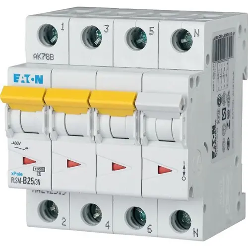 Eaton PLSM-B25/3N-MW installatieautomaat 4-polig 25A B-karakteristiek 10kA 242519