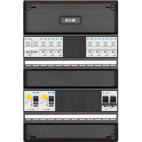 Eaton 1950855 groepenkast 1-fase 7 groepen + fornuisgroep 2-aardlekschakelaars en hoofdschakelaar I-72G14F0-HS-64