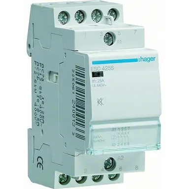 Hager ESC425S magneetschakelaar 25A 4x maakcontact 230V AC geruisarm 50/60Hz.