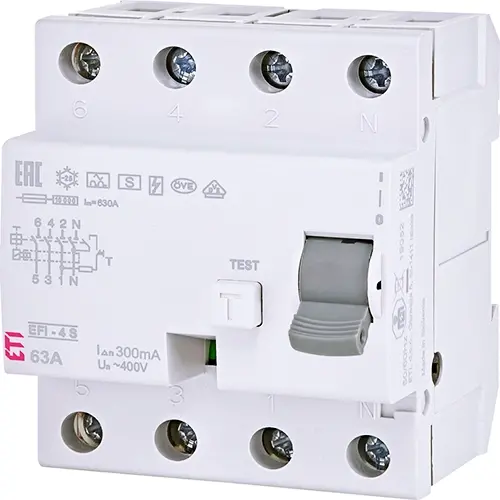 ETI 432000078 aardlekschakelaar Selectieve bescherming EFI-4 63A 300mA 4P