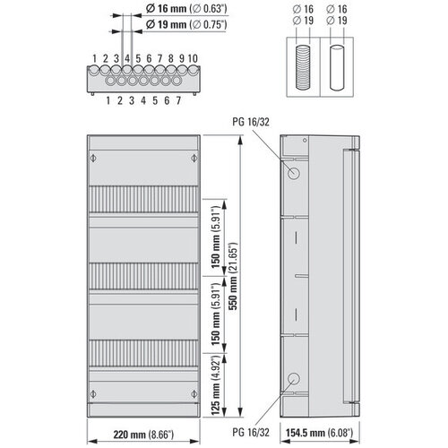 Eaton 2066031 groepenkast 3-fase 9 groepen 3-aardlekschakelaars 1x 4p automaat en hoofdschakelaar I-93G34K0-HM104