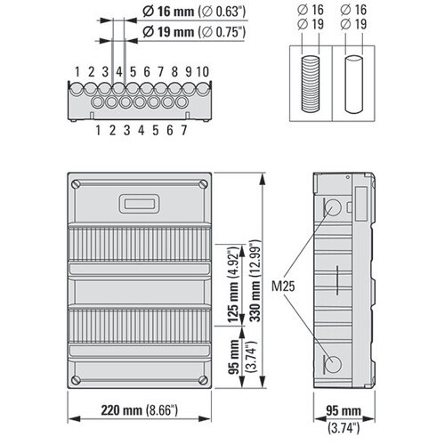 Eaton 1966030 groepenkast 3-fase 12 groepen + beltrafo 3-aardlekschakelaars en hoofdschakelaar I123V340T-HS-64