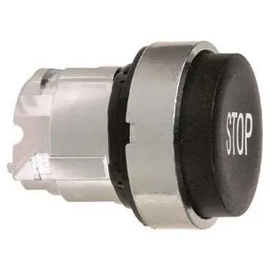 Schneider ZB4BL234 drukknop terugverend zwart uitspringend 22mm met STOP-symbool