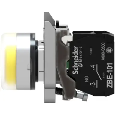 Schneider XB4BP51 drukknop terugvering ongemarkeerd 22mm geel 1xNO contact