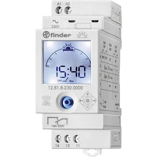 Finder 12.81.8.230.0000 digitale schakelklok 1x wisselcontact 16A Astronomische/elektronische programma DIN